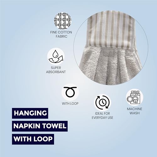 Image of Hanging Hand Towel | Wash Basin Napkin with Loop | Kitchen Sink Towel | Pack of 3 in (Blue, Green and Cream) | Assorted