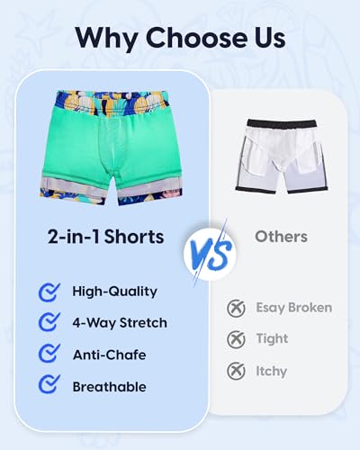 Image of maamgic Boys Swim Trunks with Compression Liner Quick Dry Swim Shorts Anti-Chafe Boy Bathing Suit