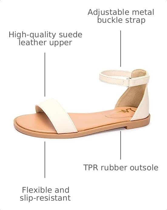 Image of LM Women's Flat Sandals Open Toe One Band Ankle Strap Sandals Casual Summer Flat Sandals
