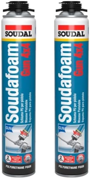 2 cans of Soudal foam gun 4x4 750ml (Soudafoam)