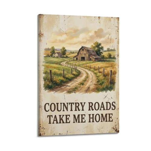 Poster Country Road OKAHYS décoration vintage moderne sur toile 50x75 cm