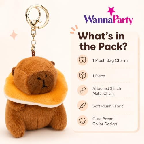 Image of Wanna Party Cute Capybara Plush Keychain, Brown Soft Animal Bag Charm for Kids, Girls & Teens