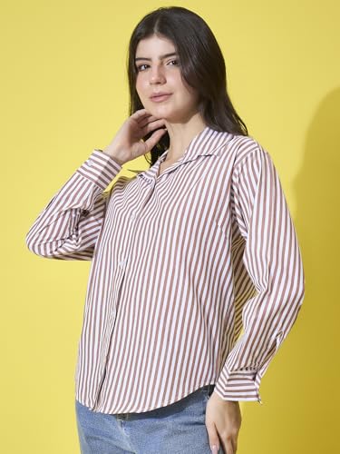 Image of DIMPY GARMENTS Women's Cotton Striped Oversized Long Sleeve Button-Down Shirt