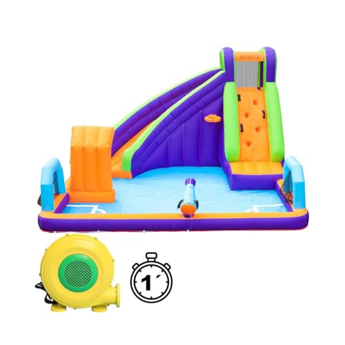 Castillo Water Goal - Hinchable de Agua Con Porterías, Canasta, Gran Tobogán, Piscina de Bolas y Zona de Escalada