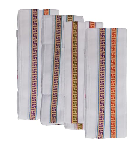 Image of Handloom Cotton Traditional God Towel | Gamcha /Angocha Towel | Fast Absorbing Bath Towels for Men, Women & Kids | Perfect for Everyday Use |Pack of 4 | Size 58 x 165 cm | White