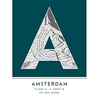 Wee Blue Coo Amsterdam Netherlands City Map Teal Colour Block Modern Typography Stylish Letter Unframed Word Wall Art Print Poster for Home Décor