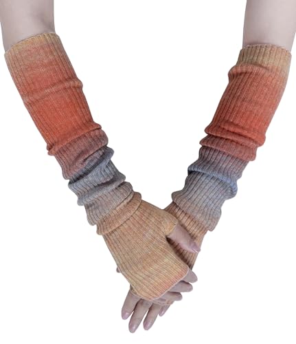 Farlenoyar Warm Cashmere Long Arm Gloves for Women Cozy Winter Fingerless Gloves Soft Arm Warmers Great Holiday Gift(Multi-2)