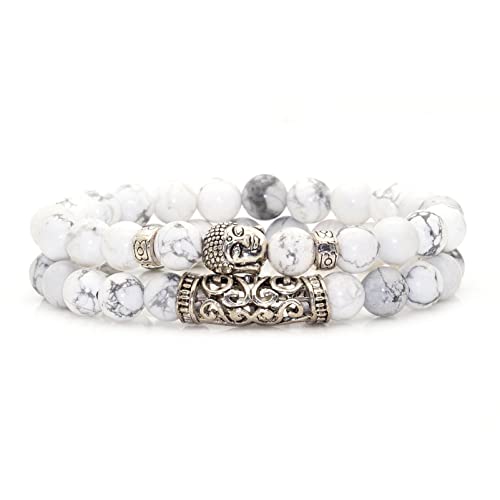 8MM Turquoise Stone Beads Bracelets Buddha Head Stretch Bracelets