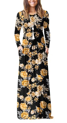 Image of EUOVMY Women's Long Sleeve Loose Maxi Dresses Casual Long Dresses with Pockets