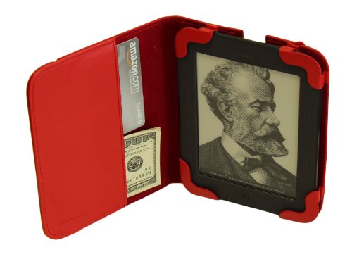 mCover RED iPearl Leather Cover Case for ALL-NEW Barnes and Noble 6-inch Nook Touch eBook reader