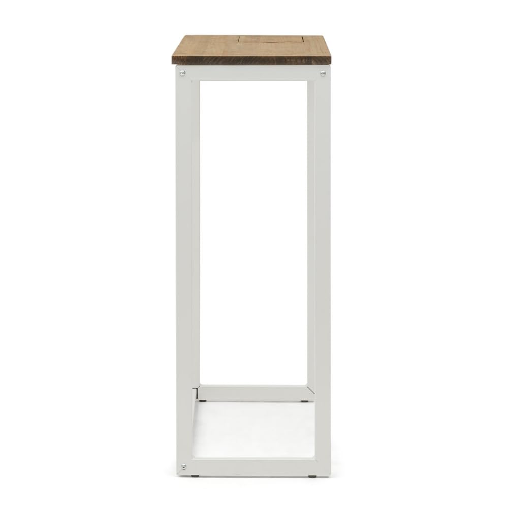BOX FURNITURE Recibidor con Bandeja Oculta, Blanco, 78x30x80 cm, Acero Lacado y Madera Maciza, Acabado Envejecido, Fabricado en España