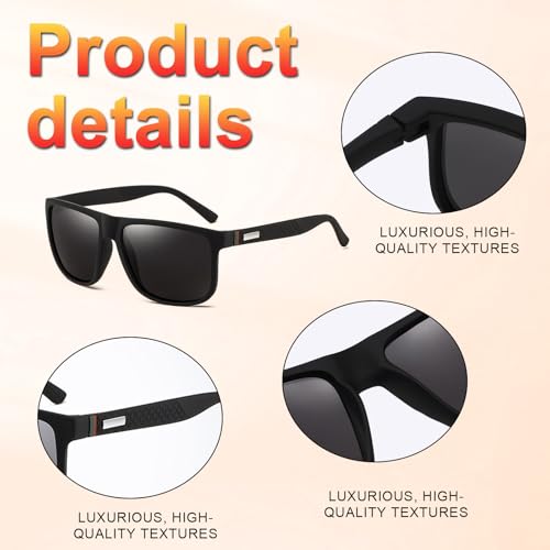 SAIIURV 2 Piezas Gafas de Sol Polarizadas Hombre Mujer UV400 Protección, Gafas Polarizadas, Objetivos de Alta Definición, Lentes de Sol para Hombre Conducir Running Pesca Viajes (Negro, Naranja) - imagen 3