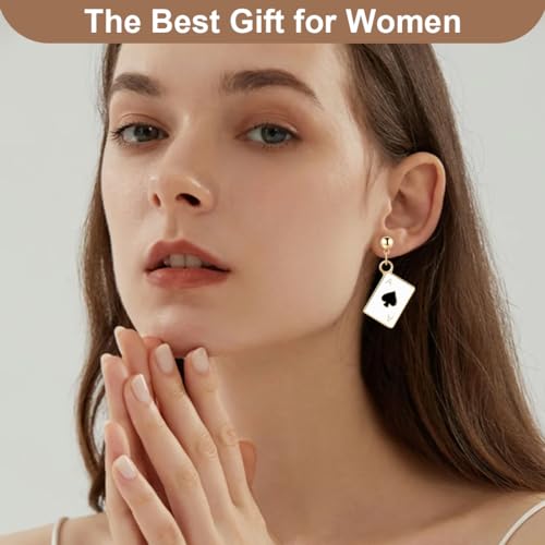 WeddHuis 2 Pairs Ipoallergenico Poker Cuori e Asso Di Picche Carte Da Gioco Penzolano Borchie a Goccia Per Le Donne Ragazze Gioco