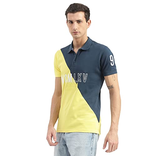 Image of United Colors of Benetton Embroidered Half-and-Half Polo T-Shirt (Size: S)-23P3089J3420I901