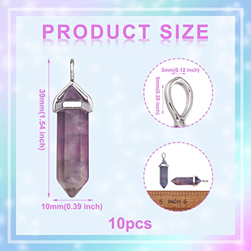 PandaHall 10pcs Natural Fluorite Bullet Charms Pendant 39x10x12mm Hexagonal Healing Pointed Chakra Beads Crystal Gemstone Pendants for DIY Necklace Jewelry Making - Image 2