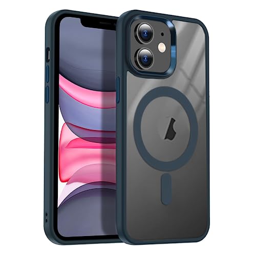 4 OK Funda Magnética para iPhone 11, Compatible con MagSafe, Carga Inalámbrica, Resistente Golpes y Amarillamiento, Protección cámara y Pantalla. Carcasa Transparente Híbrida (iPhone 11, Azul)