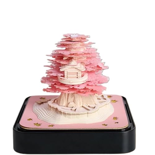 悠嵐商事 タイムピースツリー、ライト付きデスク、2024 DIY アース 3D メモパッド、教師用学年、マンスリーギフトデスクトップデコレーション (ピンク)