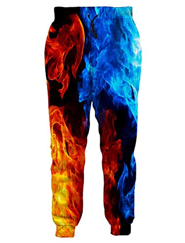 Loveternal Teens Cool 3D Sweatpants Print Graphics Blue Parachute Joggers Festival Rock Style Long Sweatpants for Men 90s Pants Sports Sweatpants Youth Rave Funny Party Clothes L