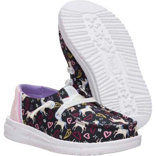 Image of HEYDUDE Girl's Youth Wendy Garden Floral Slip On Shoe | Skyway Blue /Multi | Lightweight Loafer with Elastic Laces