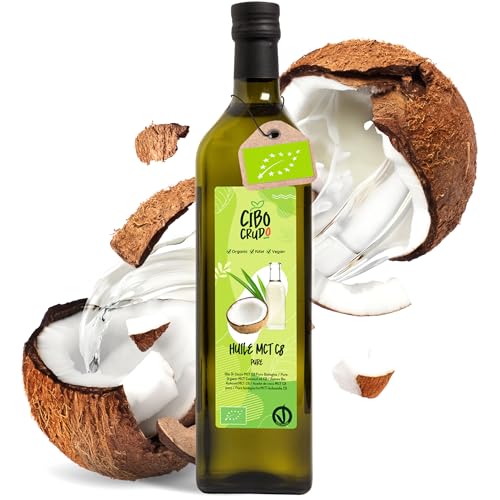 Huile MCT C8 Pure Biologique Pressée à Froid - 1LT. MCT Oil Commestibile Bio pour Keto Paleo ou pour Usage sur Corps et Cheveux. Huile Vegan et...