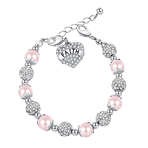 Image of Faith Bracelet Inspirational Message Prayer Pink Beaded Bracelet Handmade Jewelry Encouragement Gift