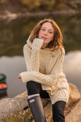 SAOL Ladies Irish Aran Zip Cardigan - 100% Merino Wool Coat with Pockets and Hood, Made in Ireland3