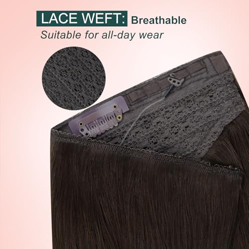 Image of Easyouth Human Hair Wire Extensions Dark Brown, for Women, 18 Inch 80G | Invisible Wire Hair Extensions Real Human Hair Dark Brown, Natural Luster Texture Fish Line Hair Extension, Real Human Hair