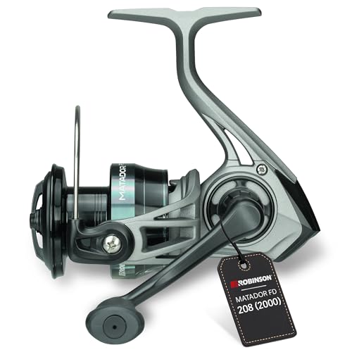 Robinson Angelrolle - Spinnrolle mit Präzisem Slow Oscillation System - Doppelt gelagerte Hauptwelle - 8 Lager - Duraluminium Spule - Leichtbau Graphitgehäuse - Matador 2000