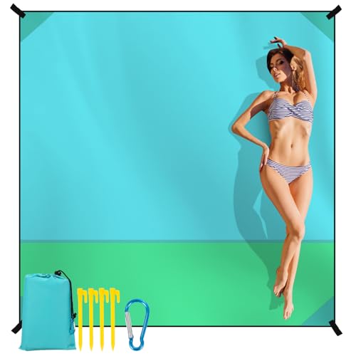 Zaxiva Stuoia Spiaggia Antisabbia Impermeabile, 200*220cm, Telo Mare Grande ad Asciugatura Rapida, Stuoia Campeggio da Spiaggia per 1-4 Adulti, Viaggi All'aperto, Campeggio, Escursionismo, 4 Picchetti