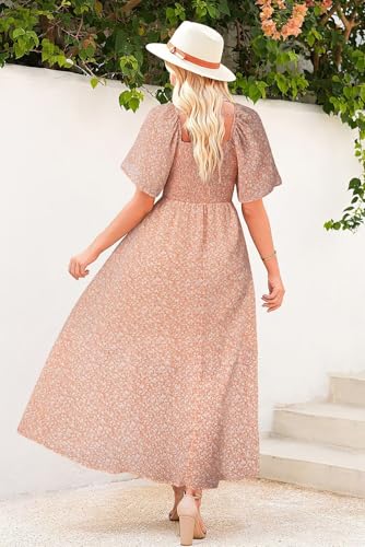 Image of Dokotoo Womens Dresses 2025 Square Neck Tie Backless Summer Dresses Cap Sleeve Floral Buttoned Empire Waist Maxi Dress
