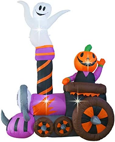 SEASONBLOW 6'L x 7.5' H Halloween Train Decoration Inflatable with Ghost Pumpkin Decor Inflatables for Home Yard Lawn Garden Indoor Outdoor