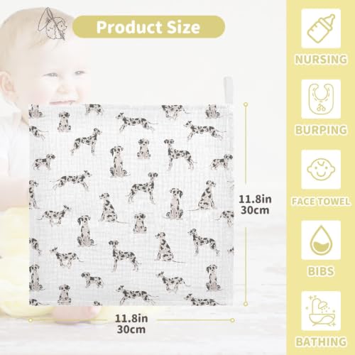 Image of vvfelixl Baby Cotton Washcloths Great Dane Dog Infants Bath Towel for Unisex Face Towels for Newborn, Natural Baby Wipes Delicate Skin, 11.8 X 11.8 inch, one sizex5