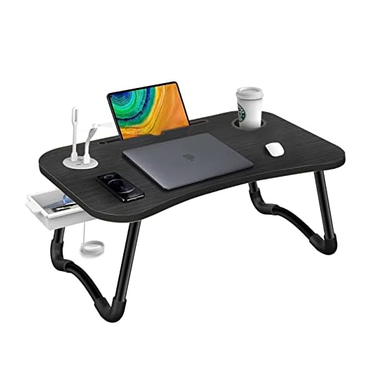 HLHome Laptop Bed Desk,Portable Foldable Laptop Tray Table with USB Charge Port/Cup Holder/Storage Drawer,for Bed /Couch /Sofa Working, Reading
