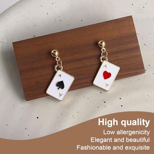 WeddHuis 2 Pairs Ipoallergenico Poker Cuori e Asso Di Picche Carte Da Gioco Penzolano Borchie a Goccia Per Le Donne Ragazze Gioco