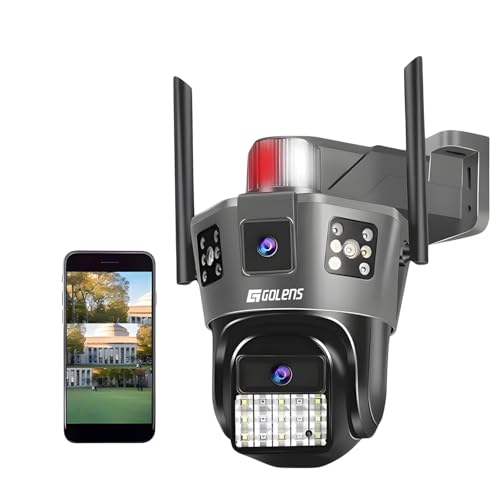 Golens 3MP HD Dual Lens WiFi CCTV Camera | 355° PTZ | Color Night Vision | AI Motion Tracking | 2-Way Audio | IP66 Waterproof Indoor/Outdoor Security Cam with Siren & Phone Alerts (WC15K)