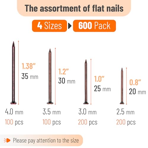 Image of Mr. Pen- Nail Assortment Kit, 600 Pcs, 4 Sizes, Bronze Picture Hangers