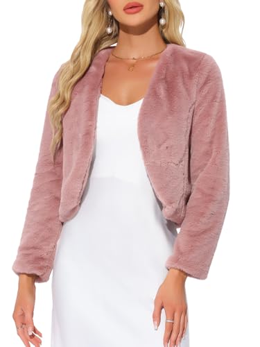 Allegra K Chaqueta Corta para Mujer de Noche con Frente Abierto Bolero de Piel sintética, Rosado (Dusty Pink), M
