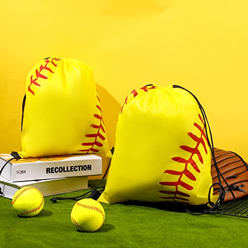 Berlune 24 Pieces Small Softball Bag Sport Drawstring Bags Softball Party Favor Softball Goody Bags Supplies Gifts Sports Drawstring Backpack For Sports Softball Party Competition, 9.8 X 11.8 Inch #TOP2