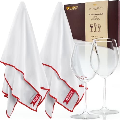 Excalibur Brothers Premium Glass Polishing Cloth 23.5" x 20" (2 Pack) - Streak and Lint Free Wine Cloths, Large Polishing Cloth for Glassware, Wineglass Cleaner Best Gifts for Men (White)
