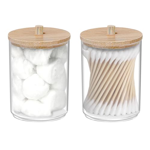 423 Pcs Guest Bathroom Essentials Kit – Guest Bathroom Toiletries Set with 100 Cotton Rounds, Balls, 200 Swabs, 20 Floss Picks, 2 Qtip Holder Dispensers with Bamboo Lid – All in Plastic Storage Box