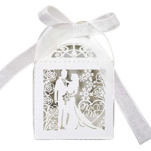 URFEDA 50pcs Boîtes de Faveur de Mariag Boîtes Cadeau,Boîte Baptême Dragée, Boîtes Cadeau...