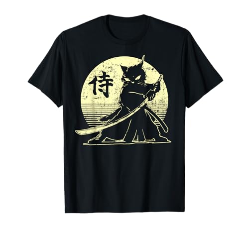 Samurai Ninja Cat Japanese Art Kawaii Anime Retro aesthetic T-Shirt