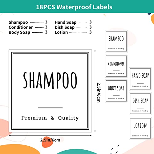 Image of Segbeauty Bathroom Labels for Soap Dispenser, 18pcs 2.5in White Waterproof Removable Self-Adhesive Stickers, Reusable Shampoo Conditioner Hand Soap Lotion Shower Dispenser Bottles Label Stickers