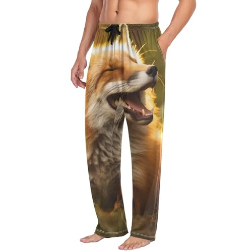 Men's Pajama Bottoms Happy Fox Forest Lounge Pajama Pants Sleep Bottoms with Pockets for Men S4