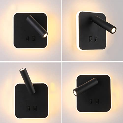 Image of Wall Wash Light Black Bed LED with Interior Wall Adjustable Spotlight Reading lamp aluminio Wall lamp for Hallway Bedroom Stairs Hotels Indoor Bedside Lamp 3000K (3W + 10W)