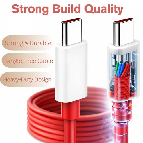 Image of Umake USB C to USB C Cable 80W Fast Charging, Nylon Braided Type-C Cable with PD Support, Fast Data Sync, Compatible with Samsung, iPhone 16 /15, OnePlus, Xiaomi, MacBook & iPad - Red, 1M