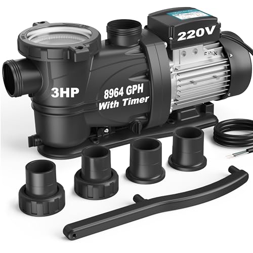 Image of 3HP In /Above Ground Pool Pump with Timer 8964GPH High Flow 220V Powerful Self Primming Swimming Pool Pumps with Filter