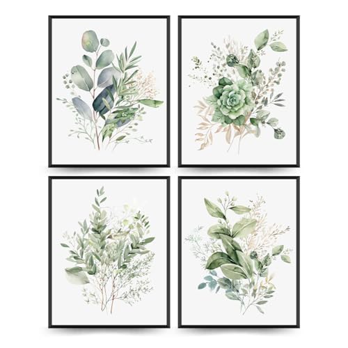 PLKMN Sage Green Botanical Wall Art Set of 4, Modern