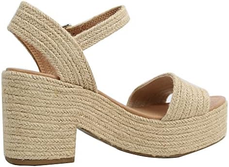 Soda Women's Castle Jute Open Toe Ankle Strap Platform Wedge, Light Tan, 10 M US | Image 2