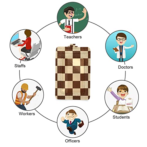 Susiyo G277993374P485C520S1042 Brown Beige Checkered Plaid Id Badge Holder Pu Leather Card Holder thumb #3